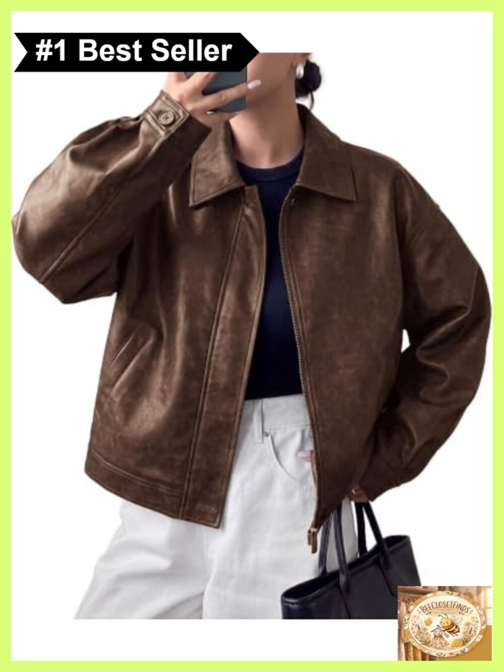 Faux Leather Oversized Motorcycle Jacket Zip Up Fall Outfit